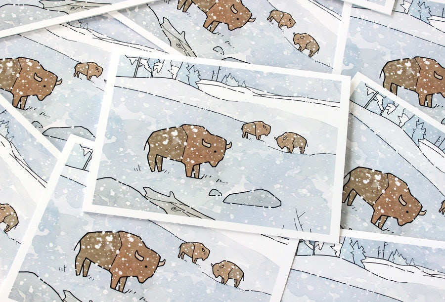 Winter Bison Holiday Card Set, American West Wildlife Card