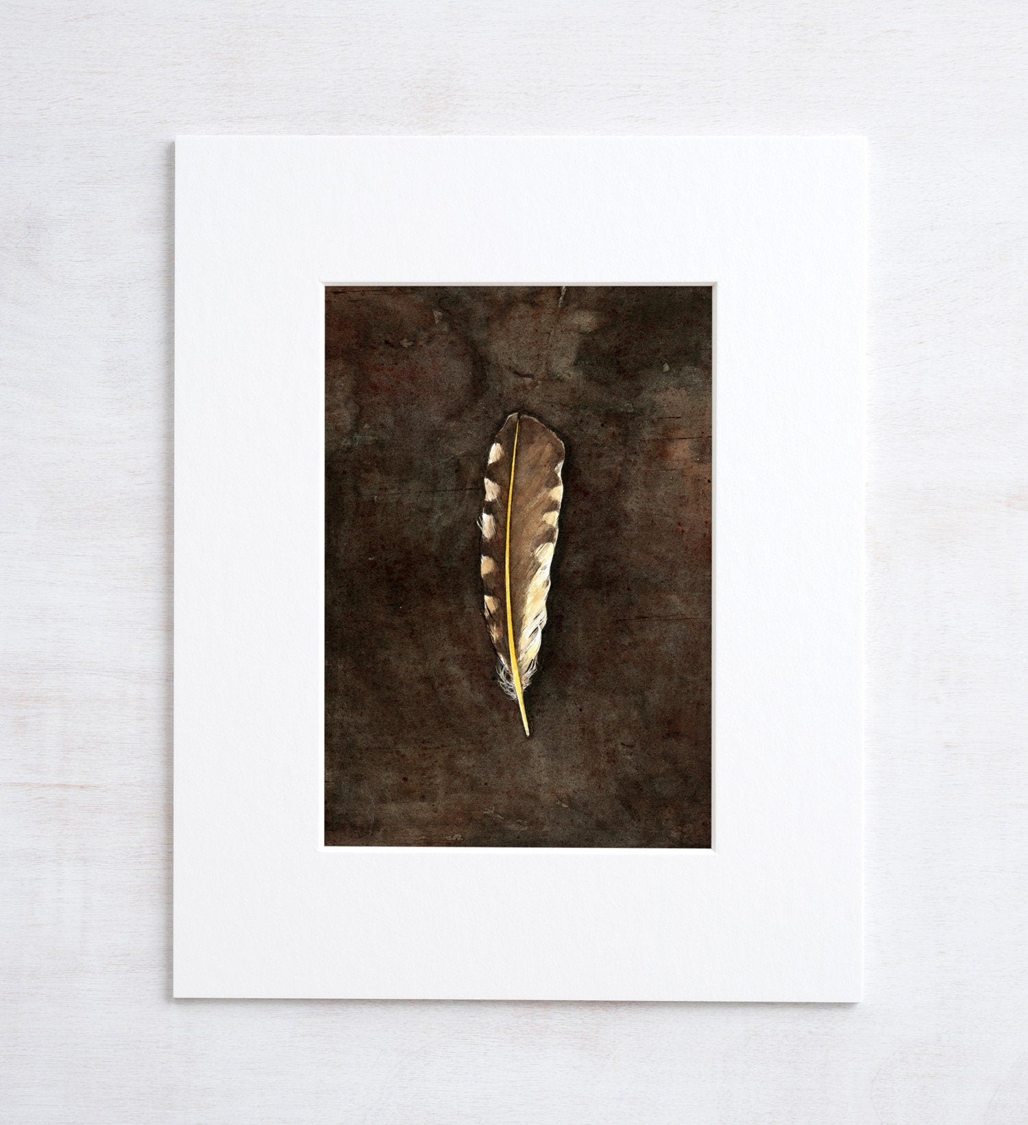 Northern Flicker Feather Print, Spotted Yellow Feather Watercolor