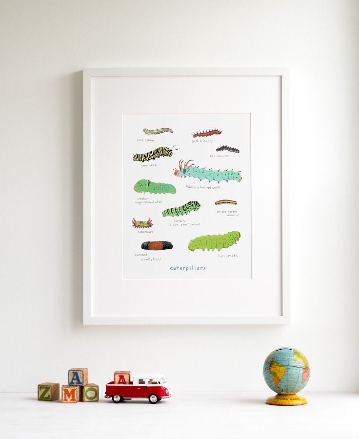 Caterpillars Print, Colorful Kids Art Print, Nature Painting, Kids Science Art