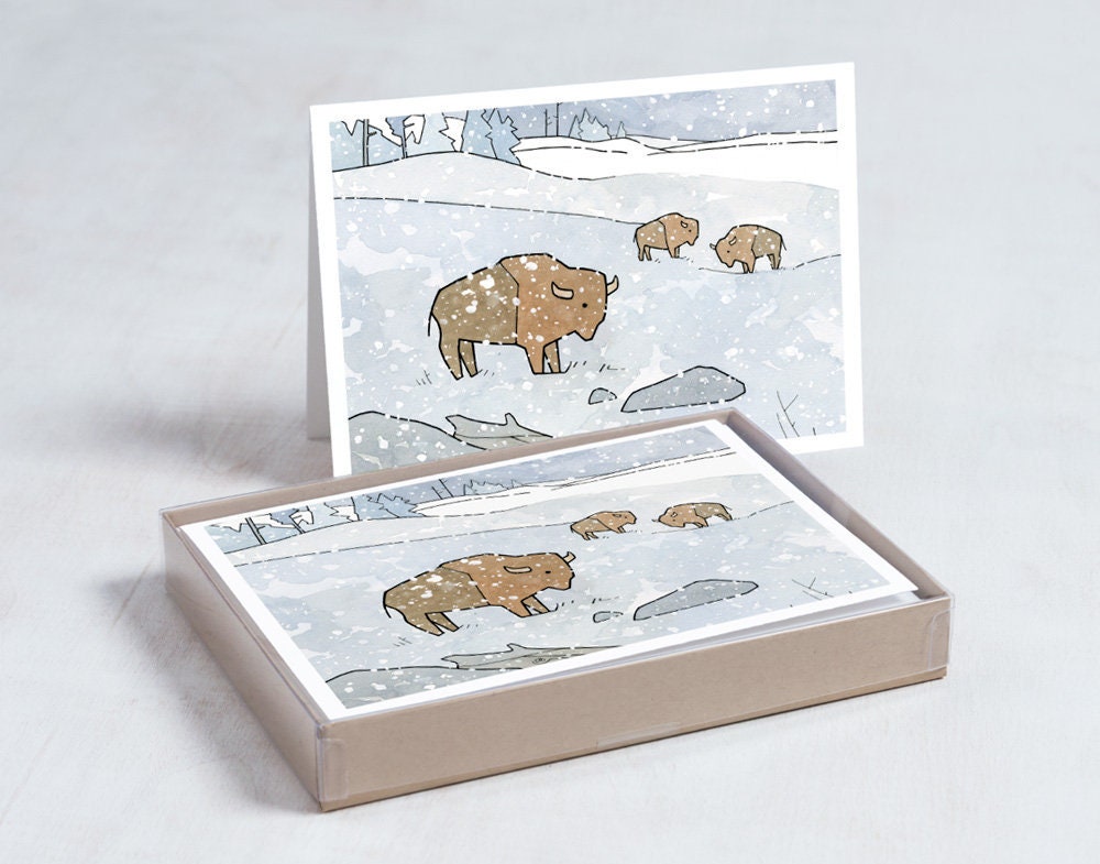 Winter Bison Holiday Card Set, American West Wildlife Card