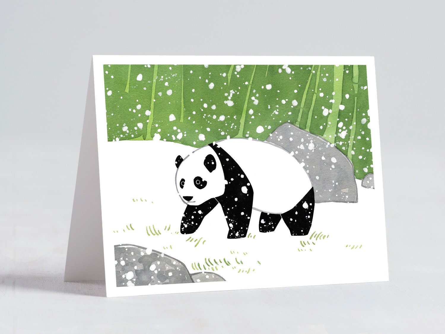 Panda in Snow Holiday Card, Christmas Card, Winter Stationery