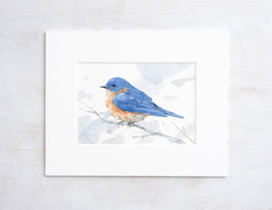 Bluebird Watercolor Print, Woodland Painting, Bird Decor, 5x7