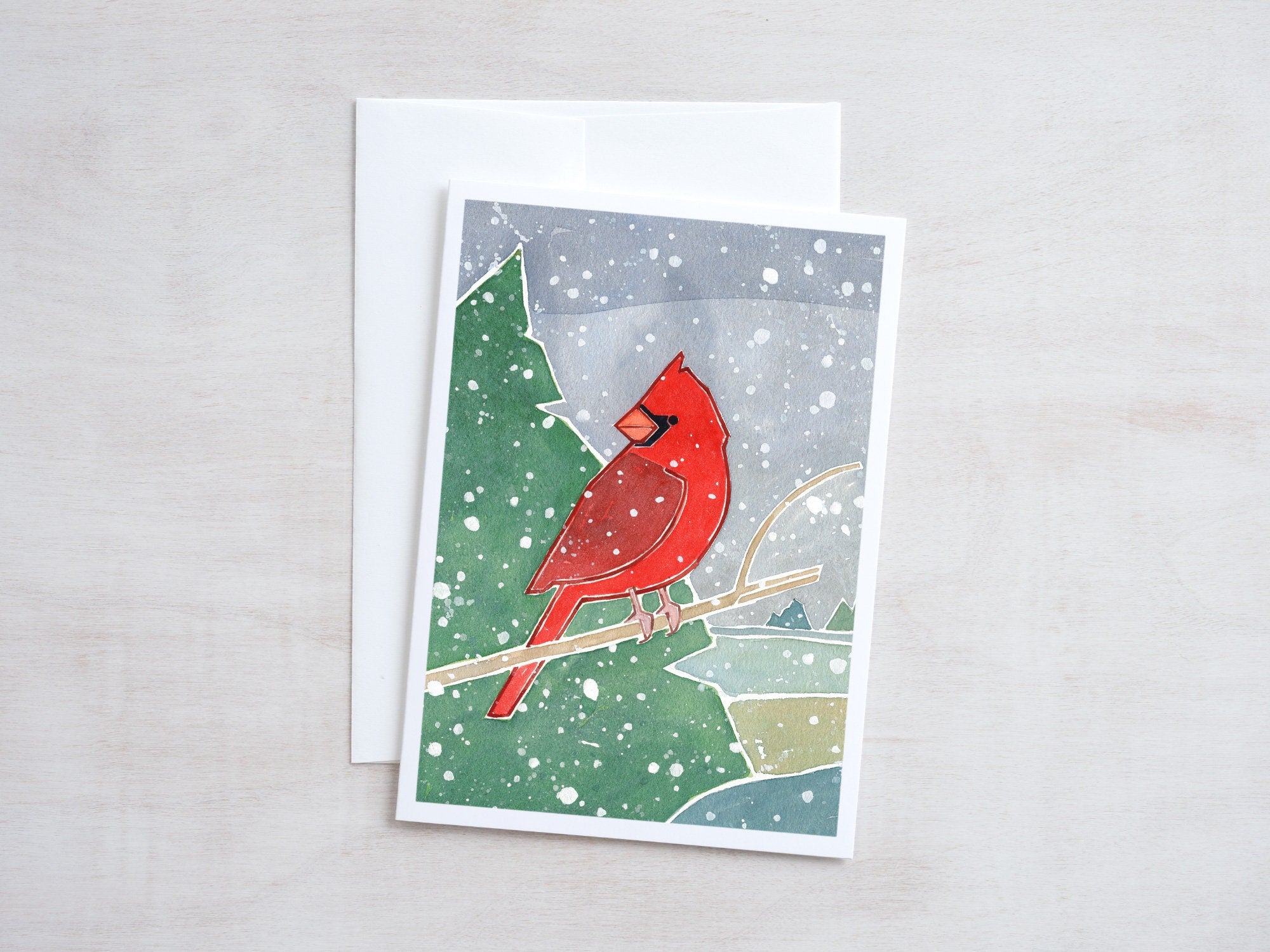 Cardinal Christmas Card Set, Watercolor Illustrated Bird Holiday Cards