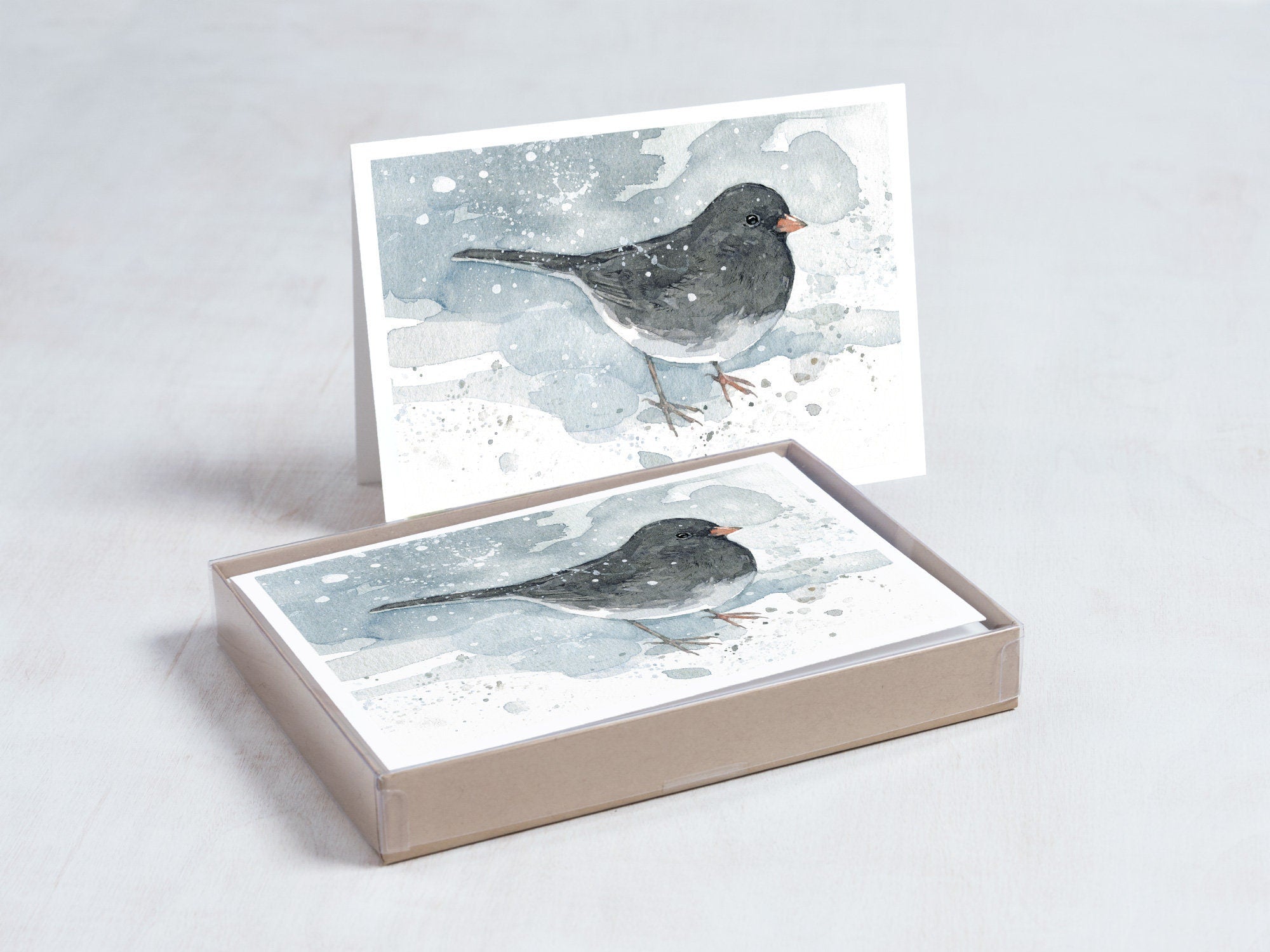 Junco in Snow Christmas Card Set, Winter Bird Stationery, Audubon Card Set