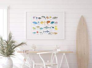 Ocean Animals Alphabet Print, Sea Creatures Kids Wall Decor