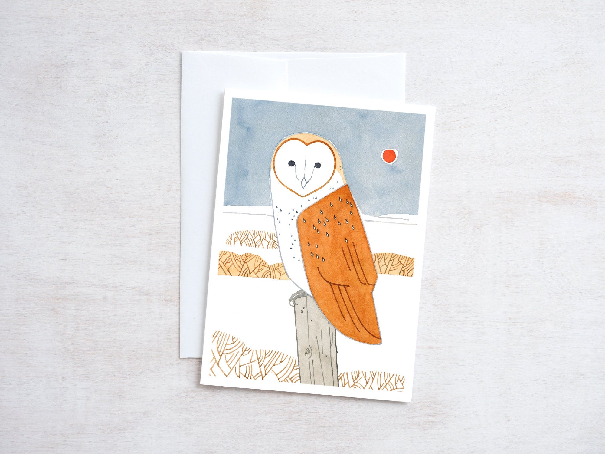 Barn Owl Christmas Card Set, Owl Folk Art Holiday Greeting Cards