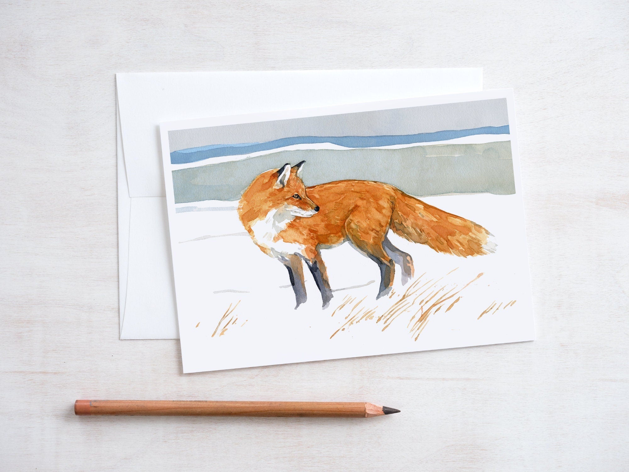 Red Fox Winter Note Card, Winter Animal Stationery