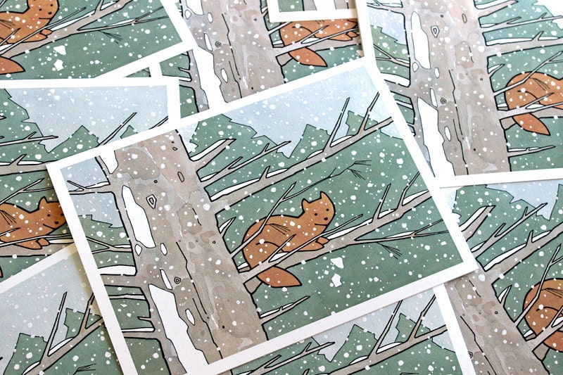 Pine Marten Cards, Winter Holiday Note Card Set, Christmas Stationery