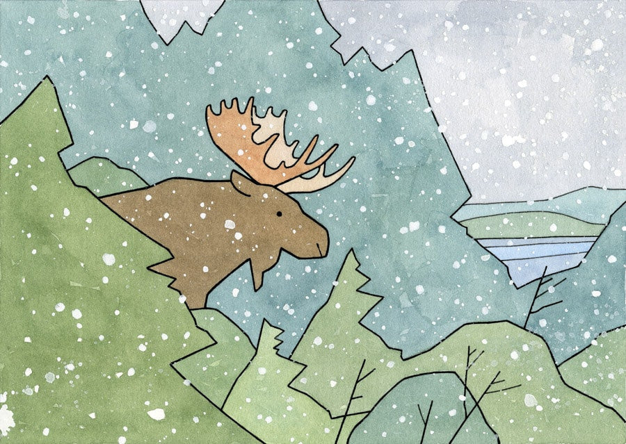 Whimsical Winter Moose Art