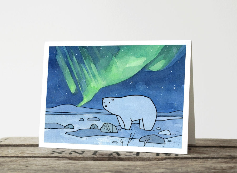 Polar Bear and Northern Lights Christmas Cards