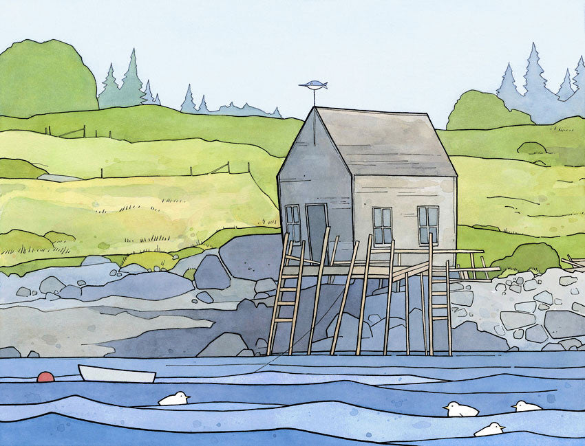 Vinalhaven Maine Boathouse Landscape Art Print