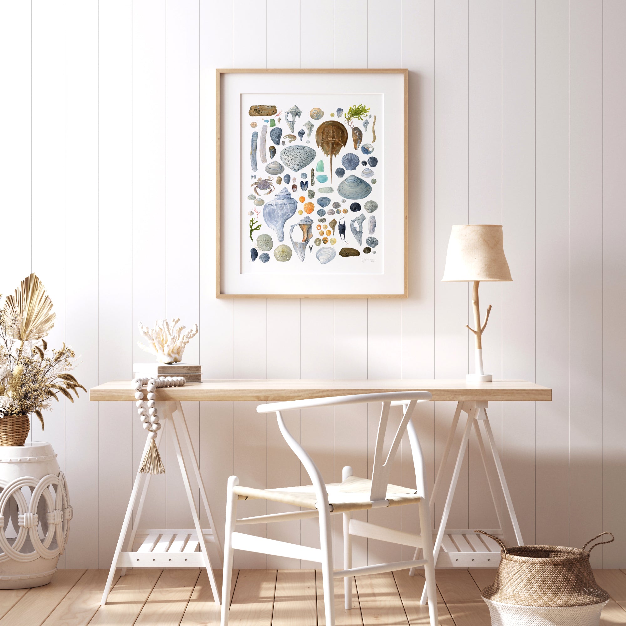 Beachcombing Shells Watercolor Print Coastal Seashore Painting Large Wall Art