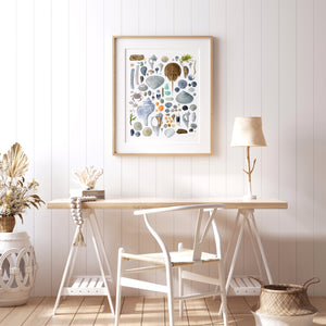 Beachcombing Shells Watercolor Print Coastal Seashore Painting Large Wall Art