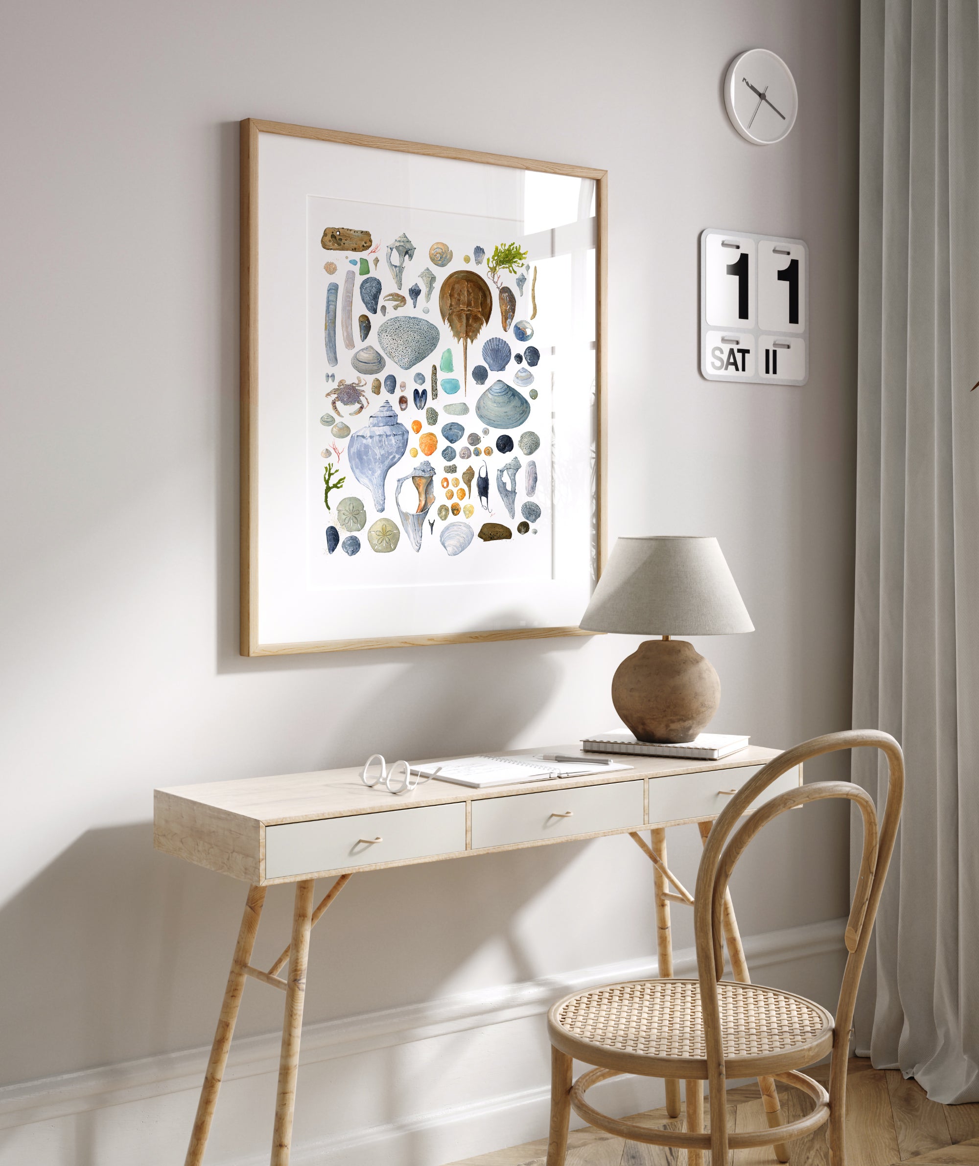 Beachcombing Shells Watercolor Print Coastal Seashore Painting Large Wall Art
