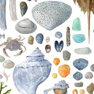 Beachcombing Shells Watercolor Print Coastal Seashore Painting Large Wall Art
