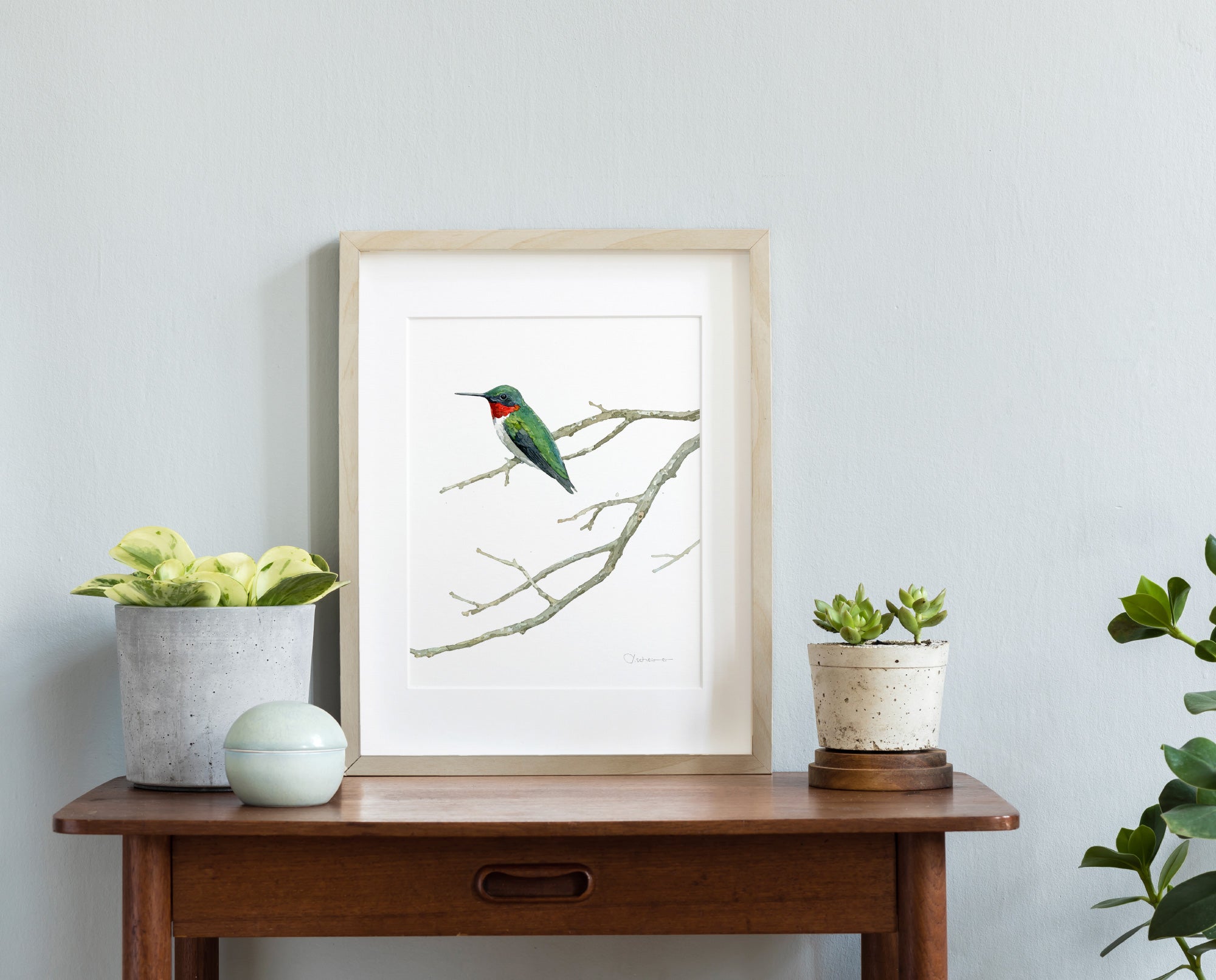 Ruby-throated Hummingbird Watercolor Print Bird Wall Art