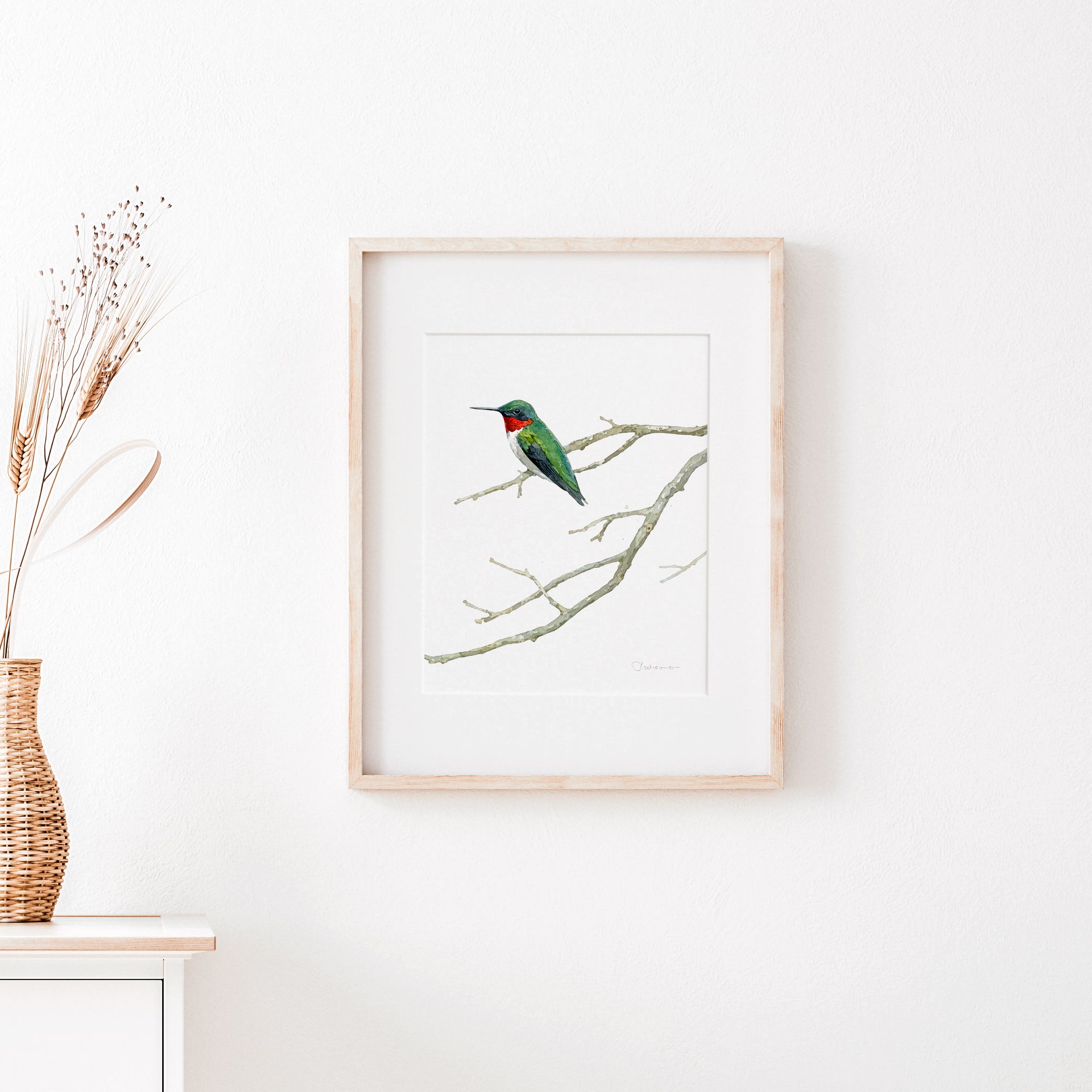 Ruby-throated Hummingbird Watercolor Print Bird Wall Art