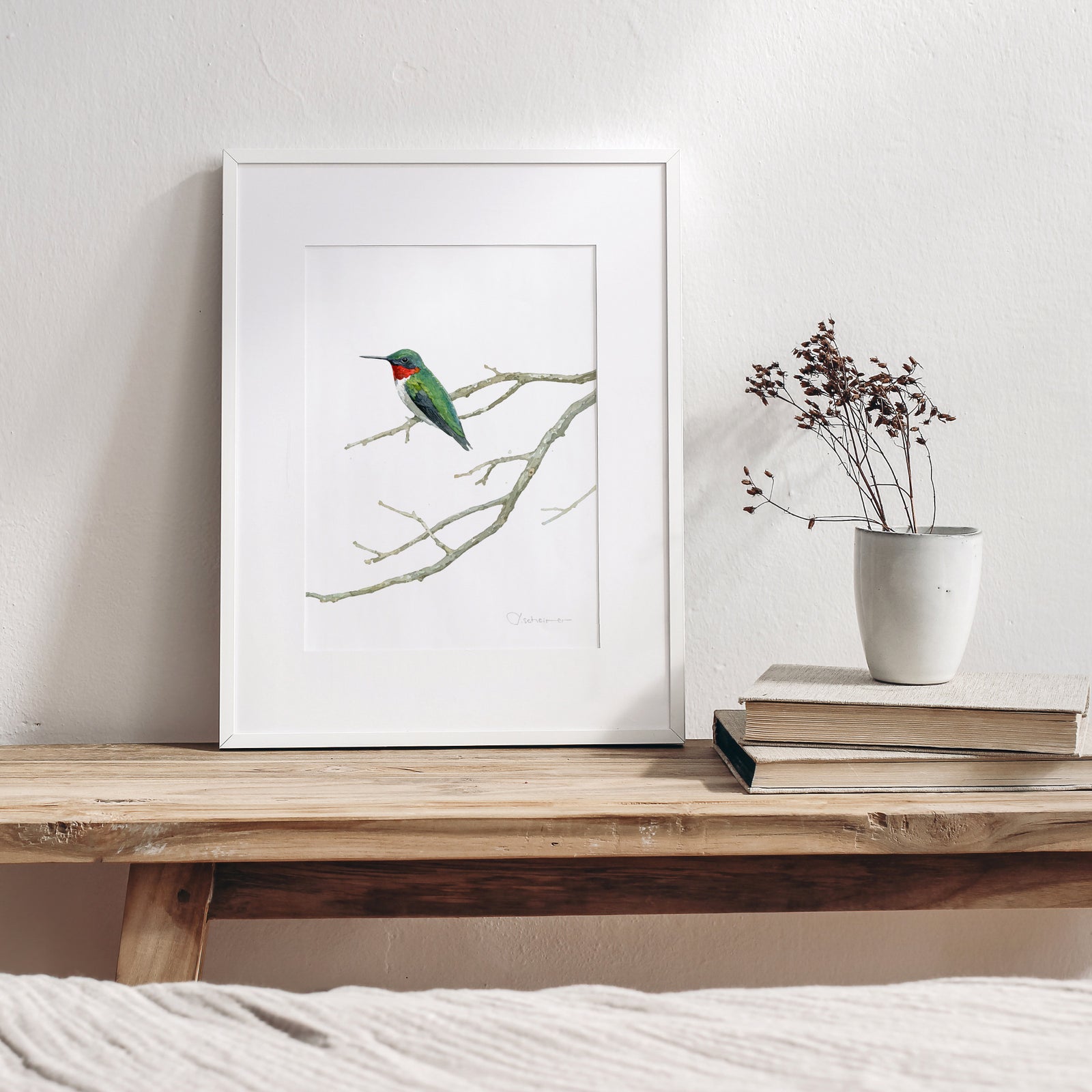 Ruby-throated Hummingbird Watercolor Print Bird Wall Art