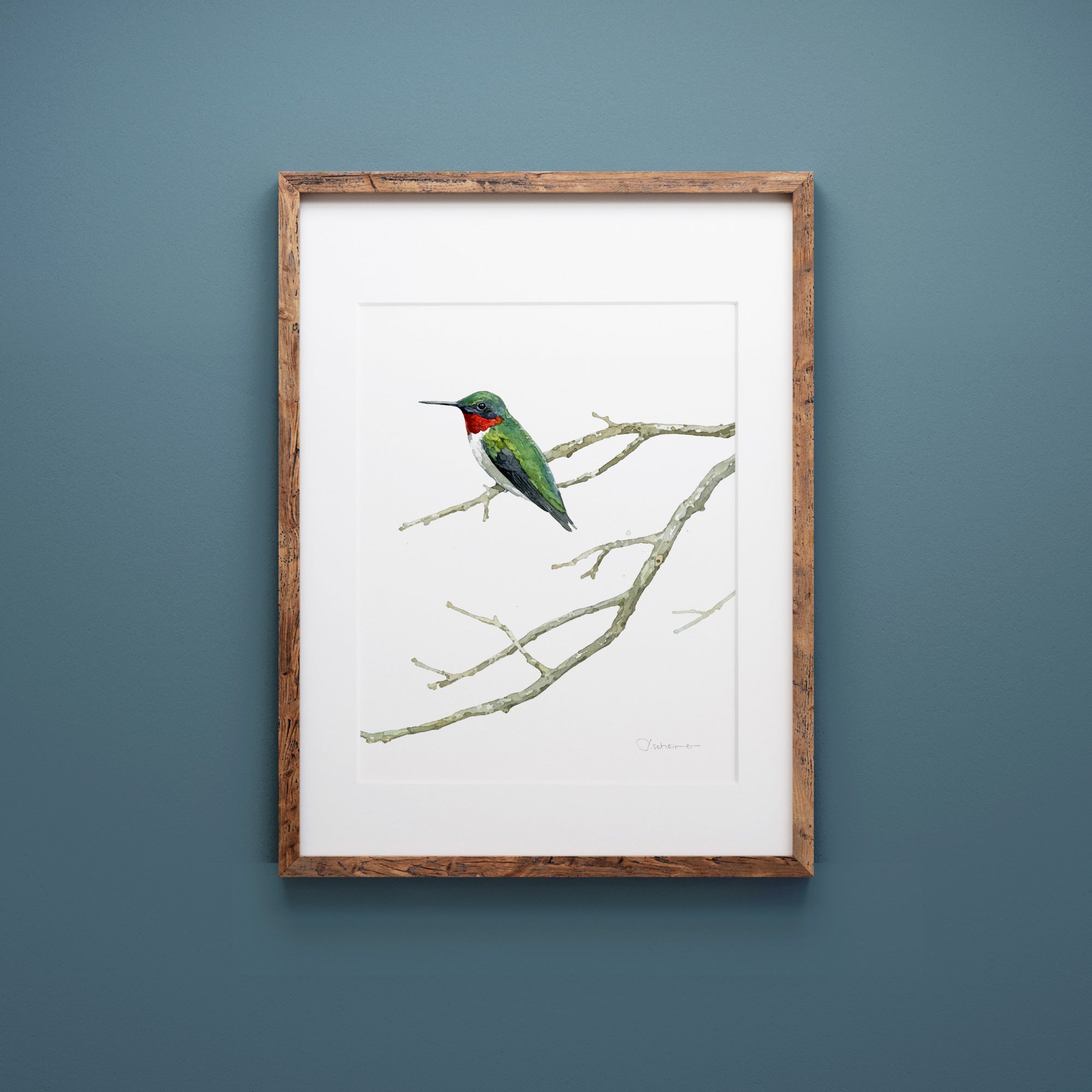 Ruby-throated Hummingbird Watercolor Print Bird Wall Art