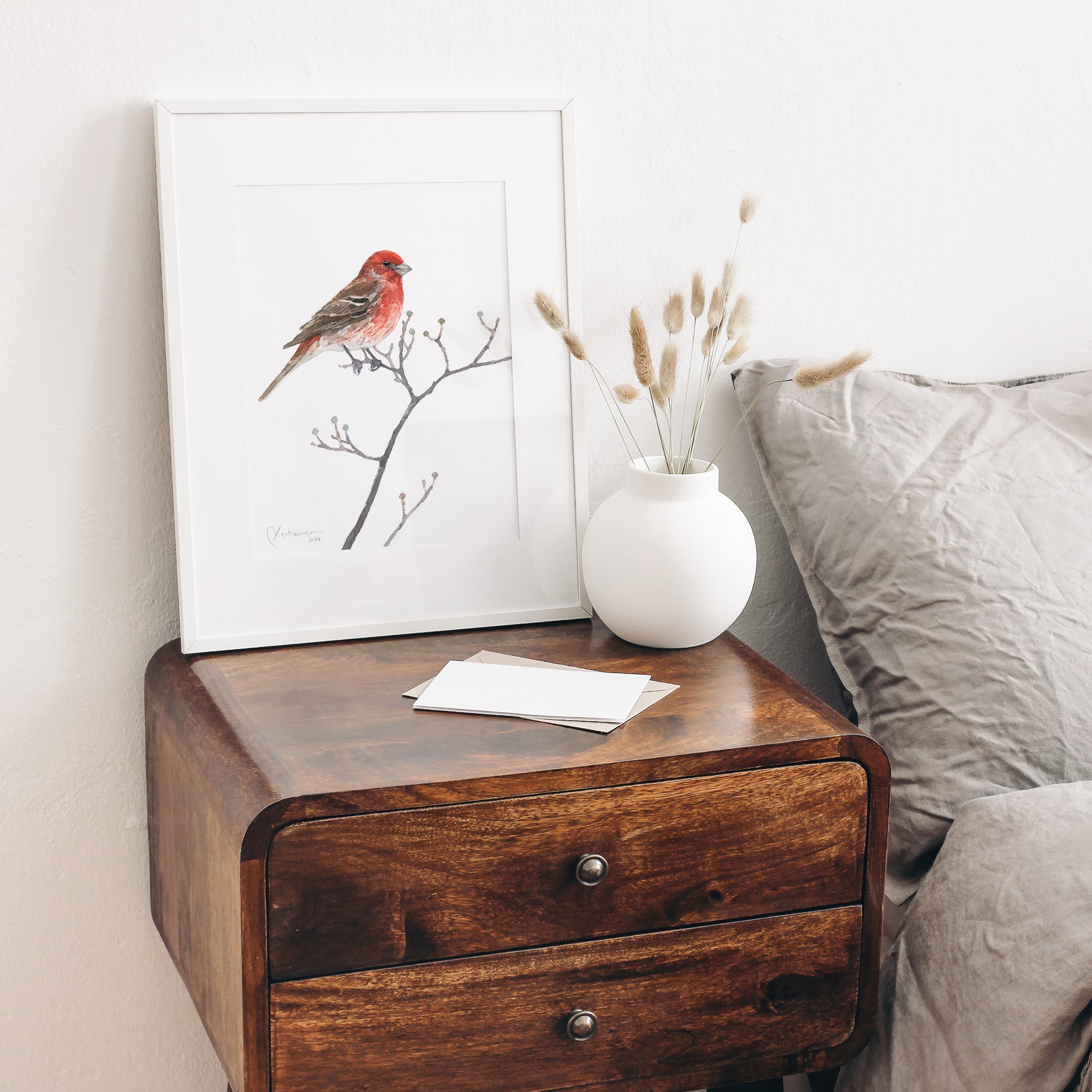 House Finch Bird Watercolor Print Backyard Bird Painting Wall Art