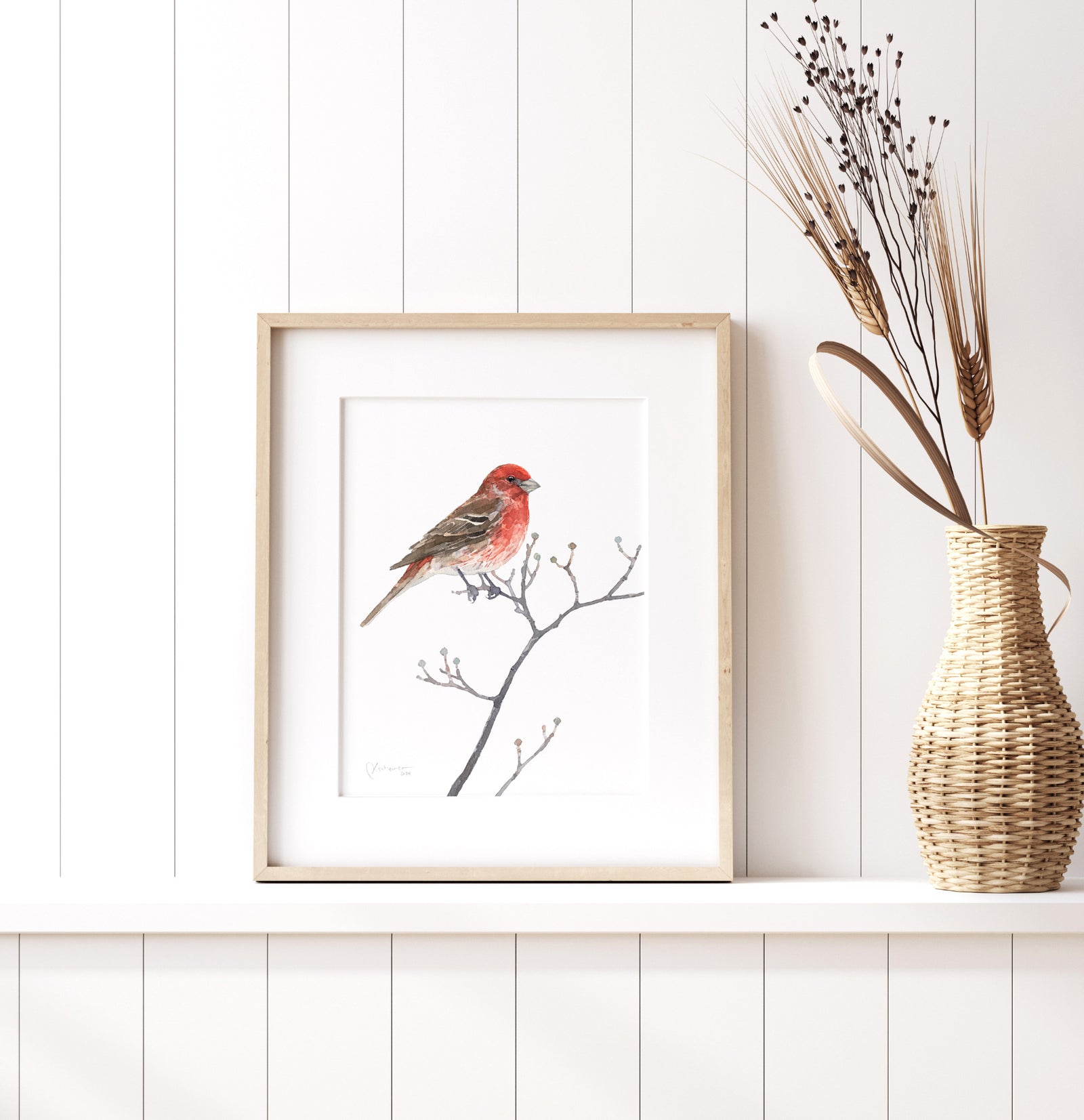House Finch Bird Watercolor Print Backyard Bird Painting Wall Art