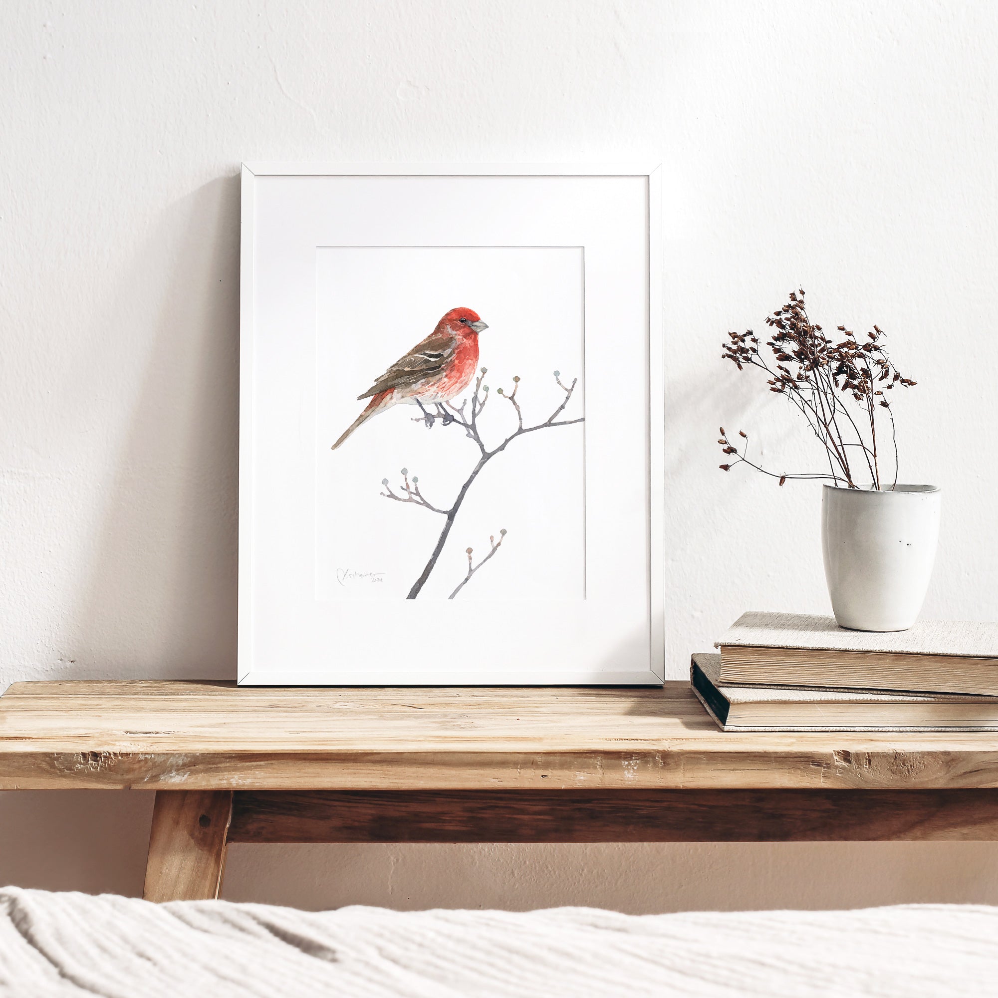House Finch Bird Watercolor Print Backyard Bird Painting Wall Art