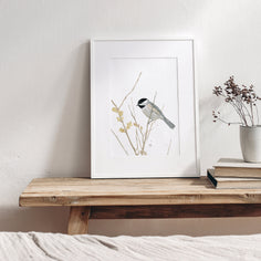 Chickadee On Branch Print