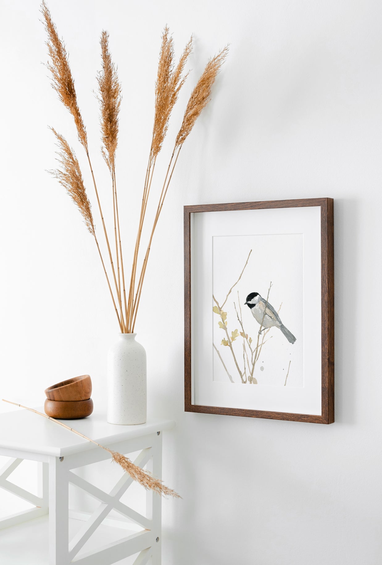Chickadee On Branch Print
