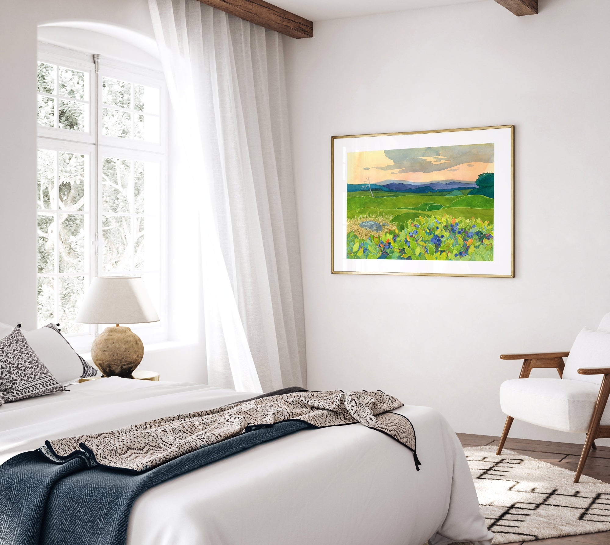 Wild Blueberries Landscape Painting Watercolor Print