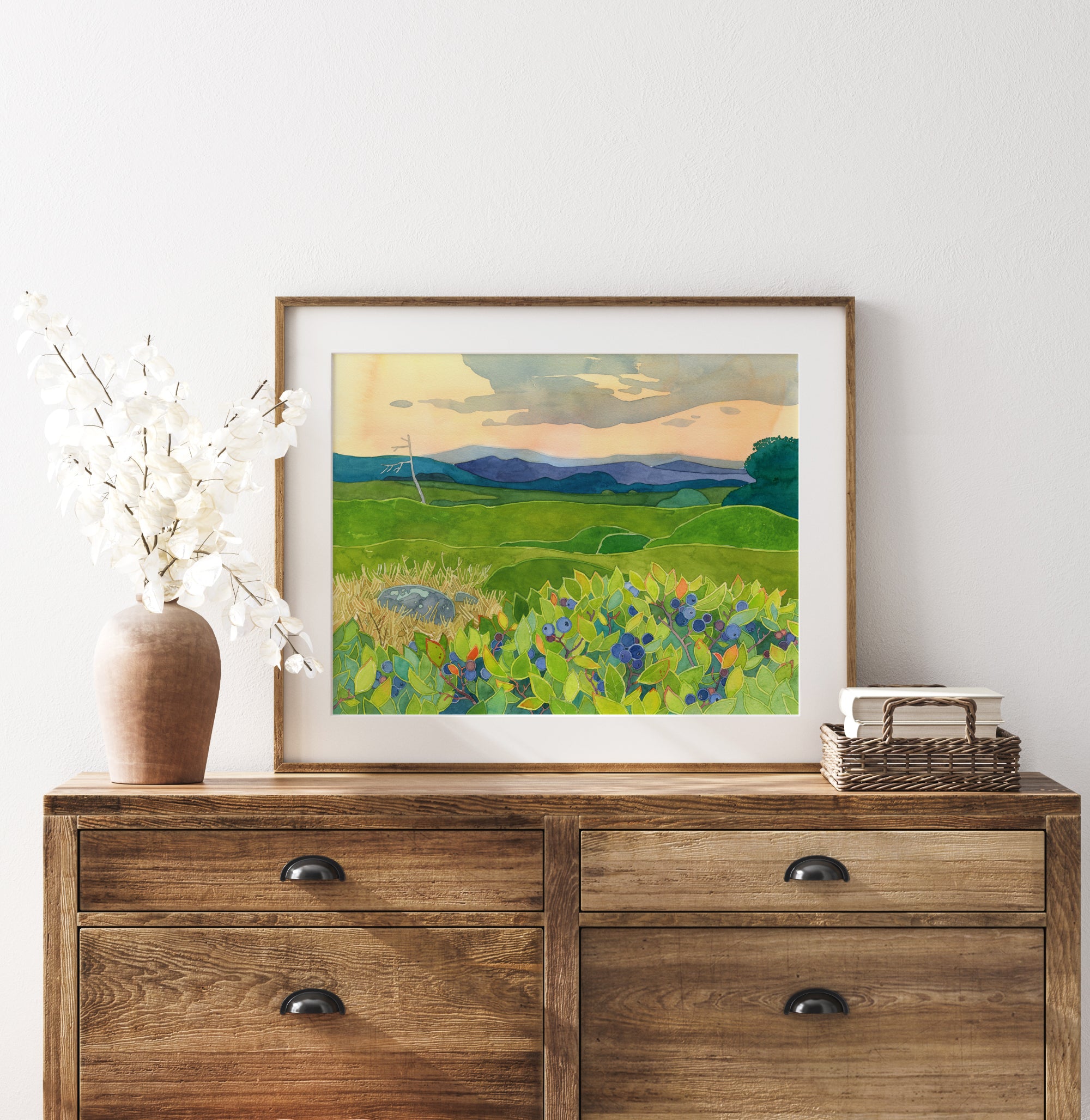 Wild Blueberries Landscape Painting Watercolor Print