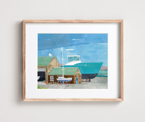 Boatyard Watercolor Print Nautical Coastal Wall Art