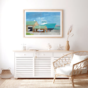 Boatyard Watercolor Print Nautical Coastal Wall Art