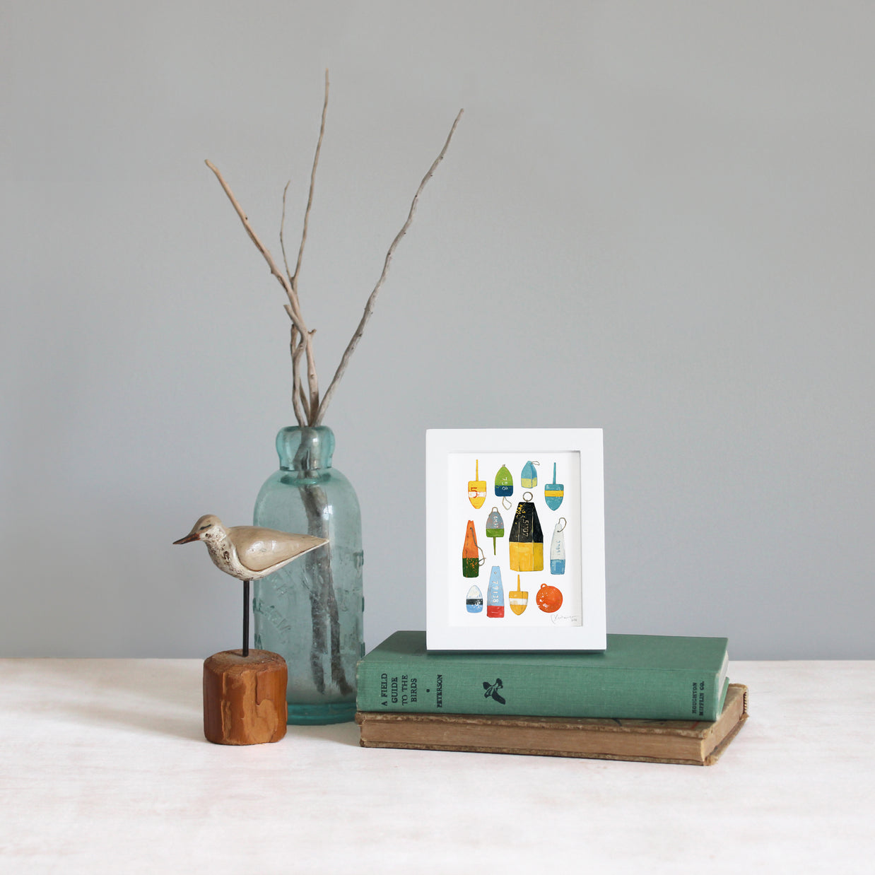 Framed Mini Lobster Buoys Watercolor Print Tabletop Frame Maritime Living