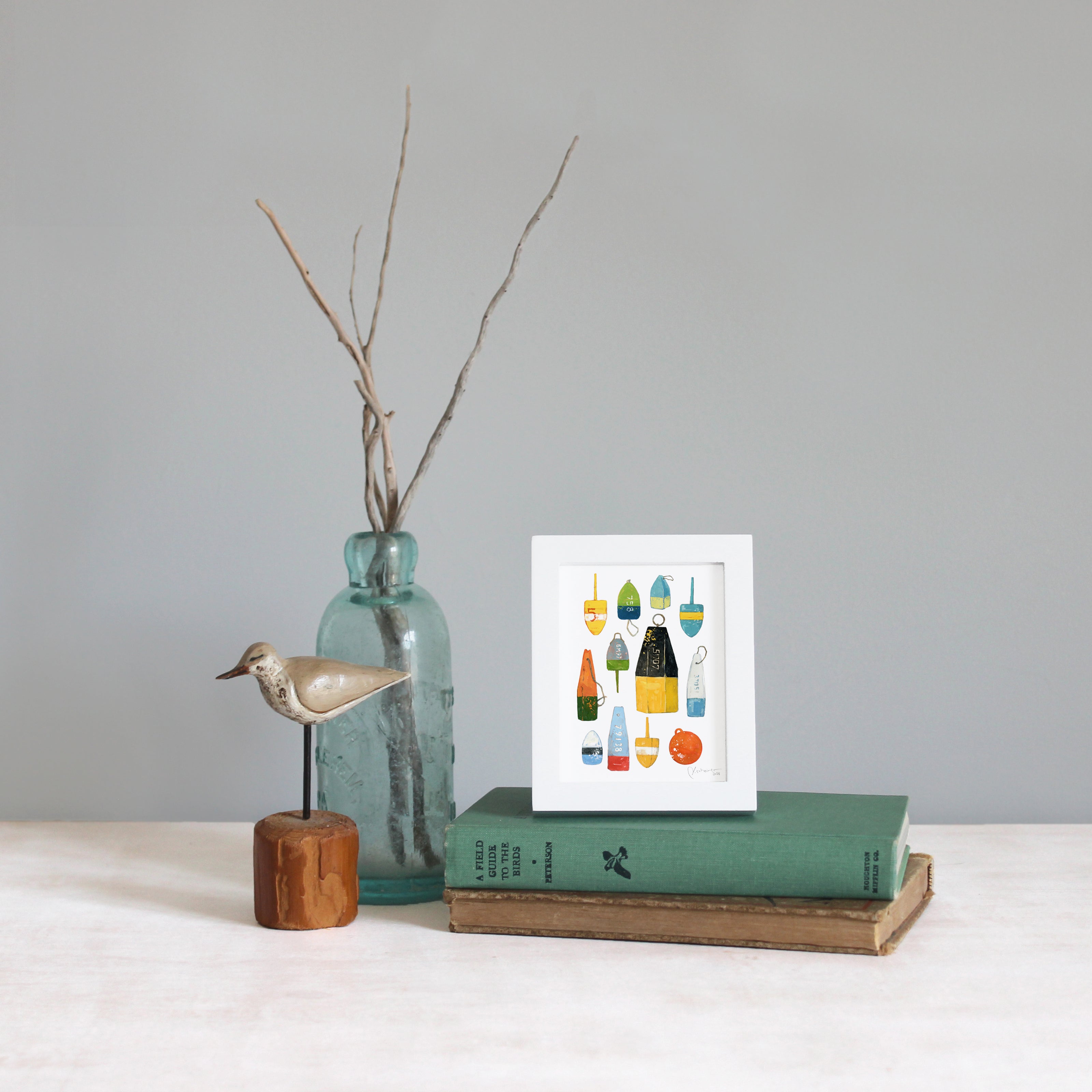 Framed Mini Lobster Buoys Watercolor Print Tabletop Frame Maritime Living