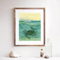 Blue Crab Print Fishing Boat Print