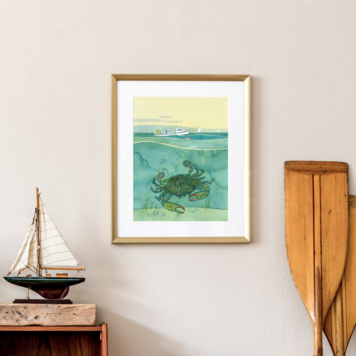 Blue Crab Print Fishing Boat Print