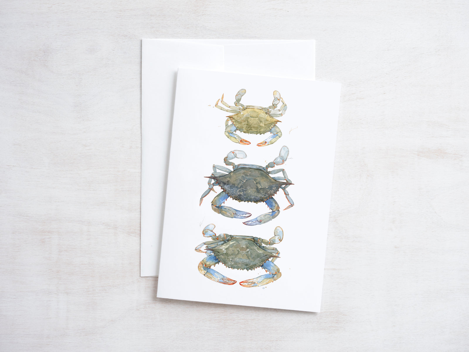 Blue Crab Tier Card Blank Watercolor Notecard