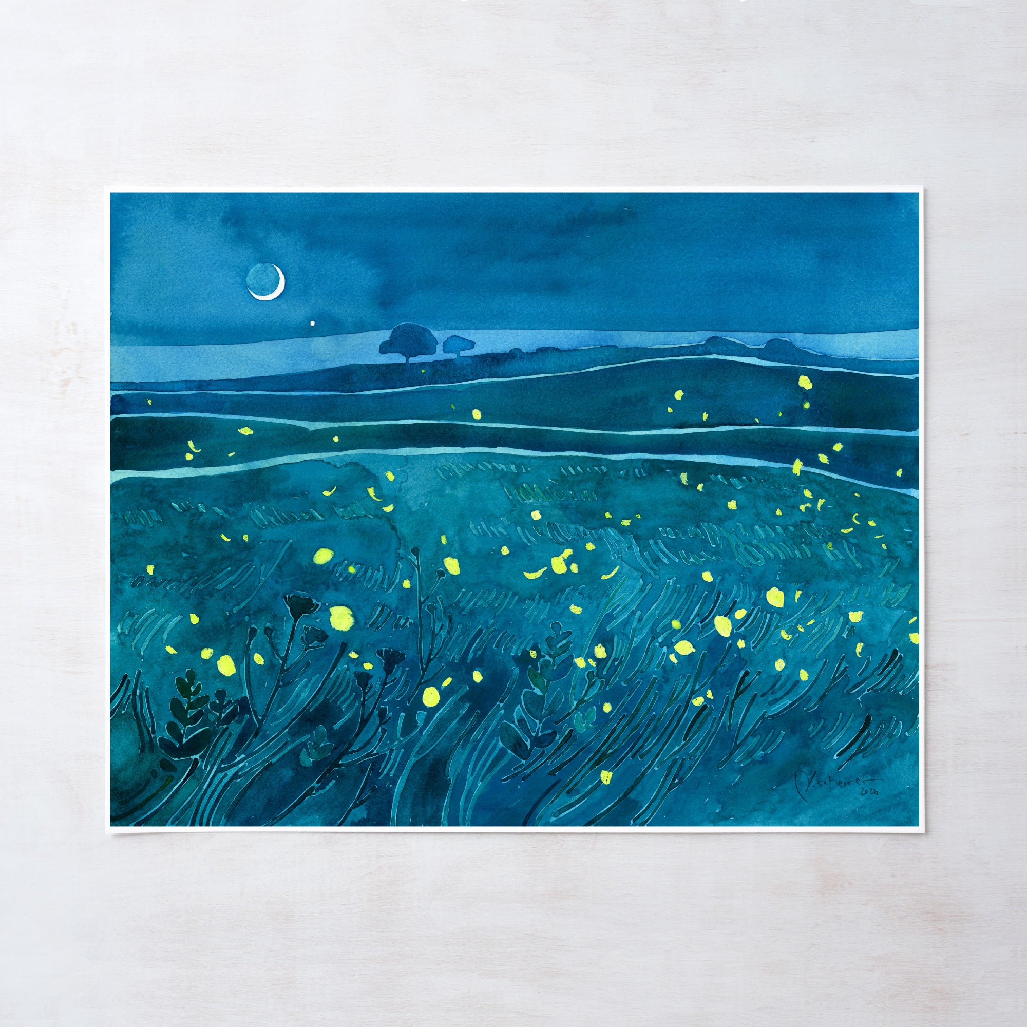 Fireflies Night Meadow Print