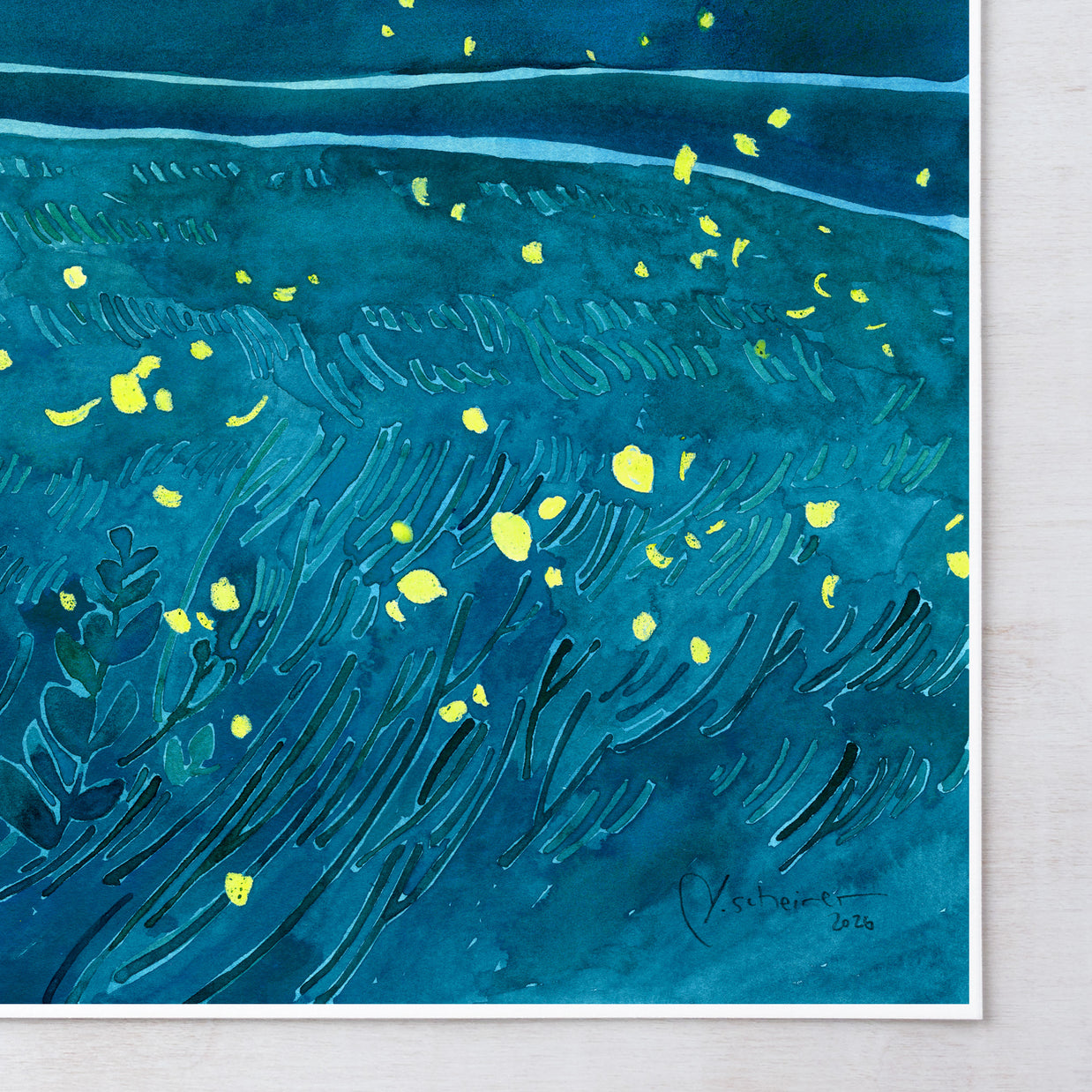 Fireflies Night Meadow Print