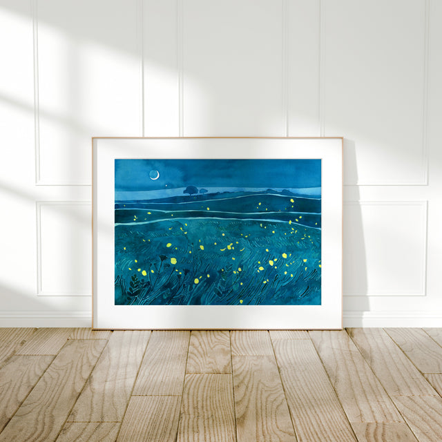 Fireflies Night Meadow Print