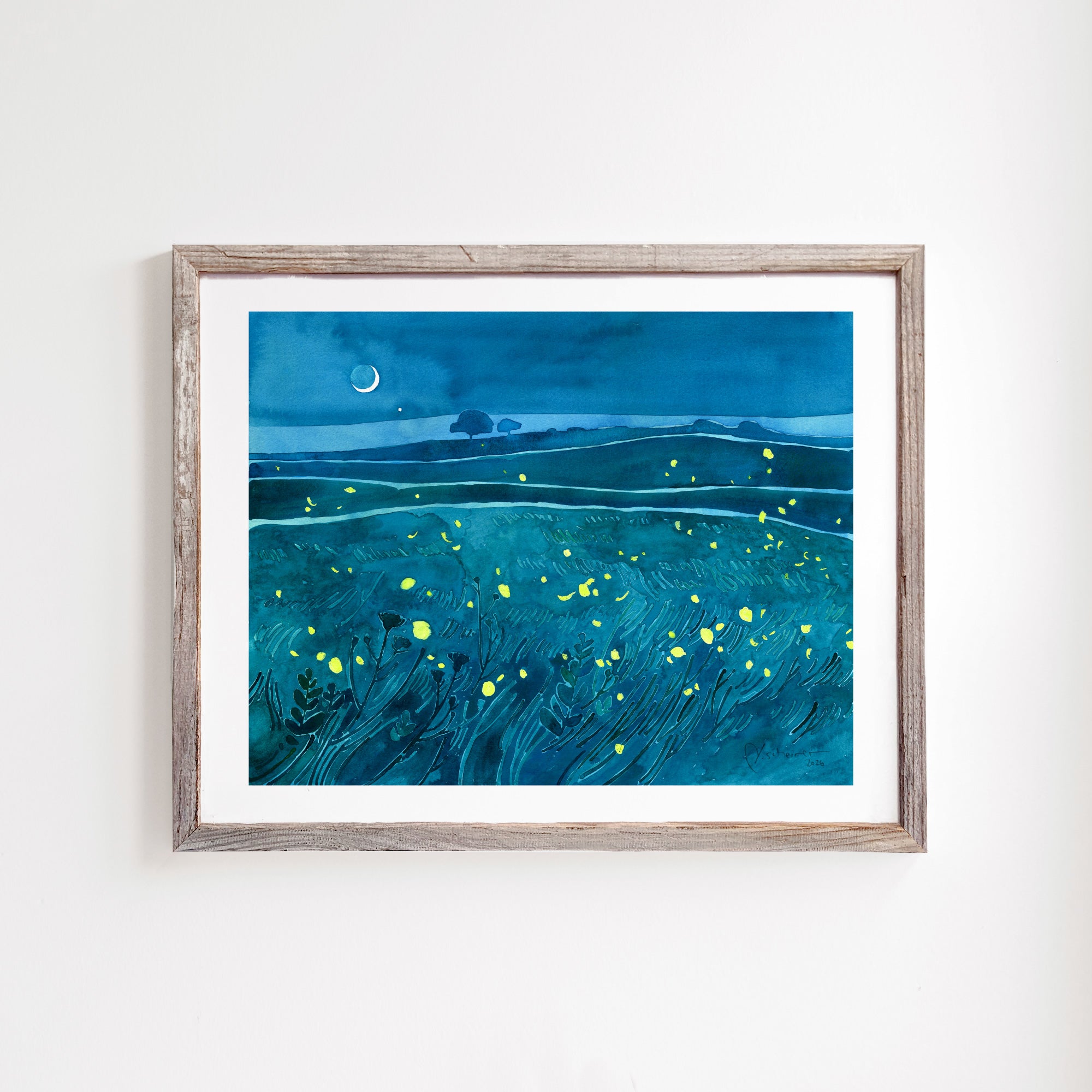 Fireflies Night Meadow Print