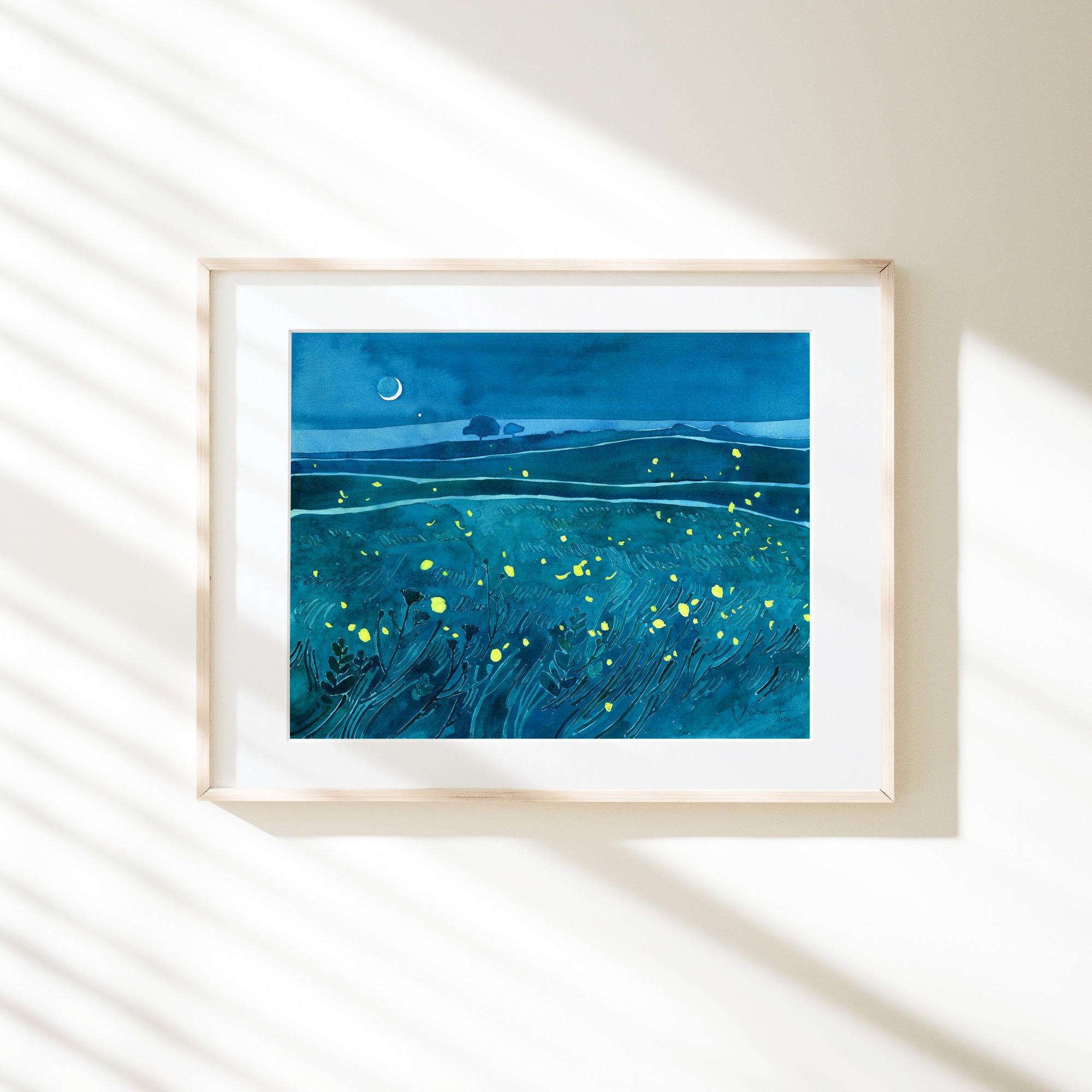 Fireflies Night Meadow Print