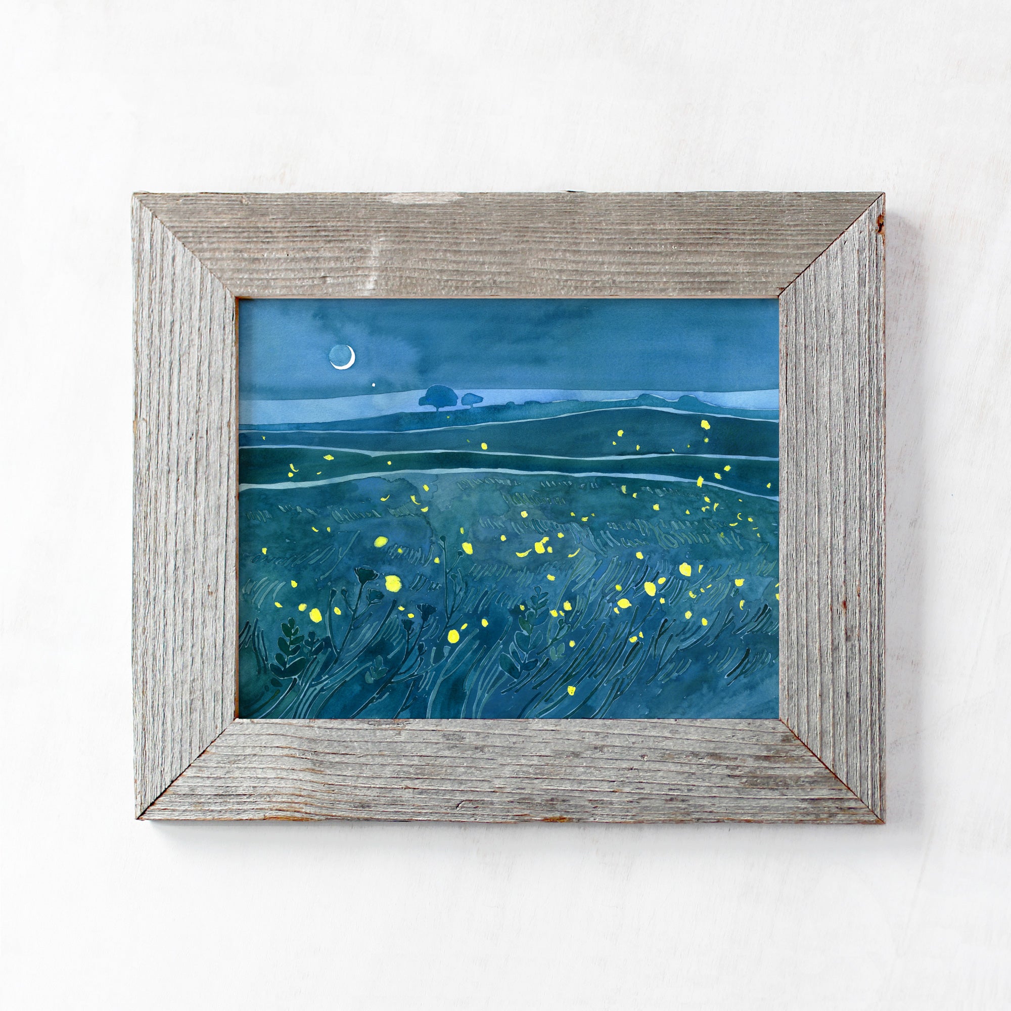 Fireflies Night Meadow Print