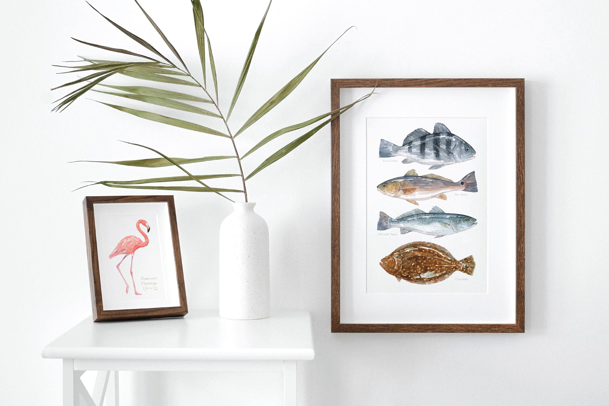Flamingo Miniature Art Print, Tropical Coastal Bird Watercolor Painting