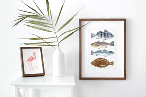 Flamingo Miniature Art Print, Tropical Coastal Bird Watercolor Painting