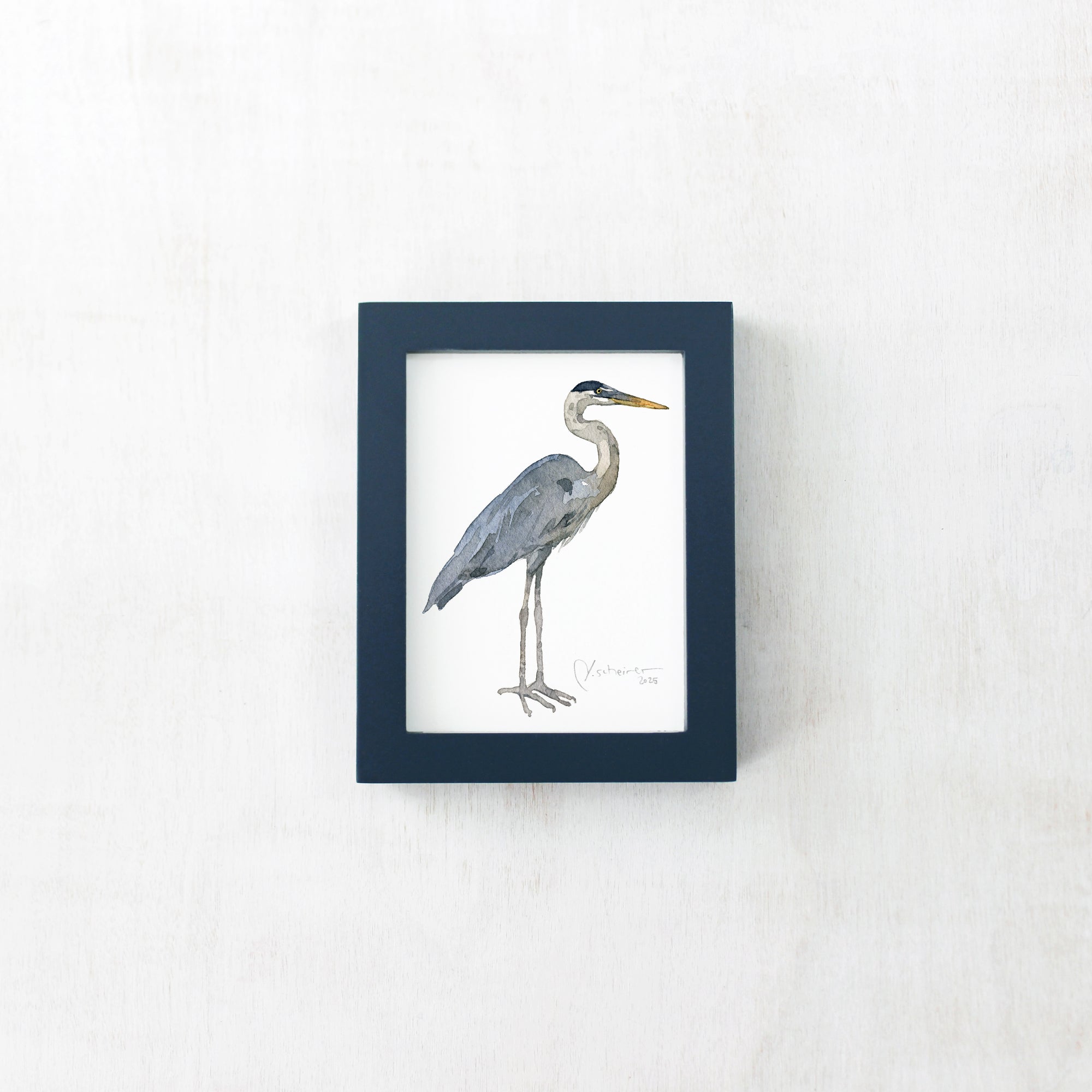 Mini Framed Heron Watercolor Print