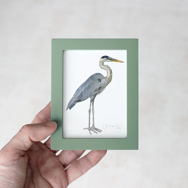 Mini Framed Heron Watercolor Print