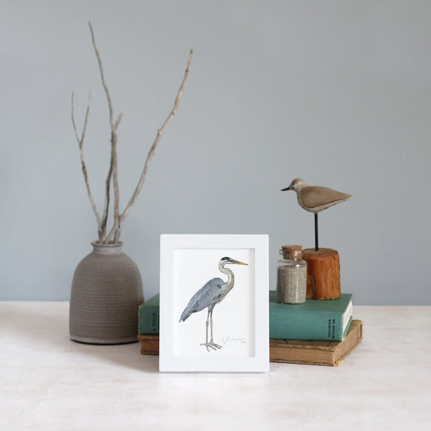 Mini Framed Heron Watercolor Print