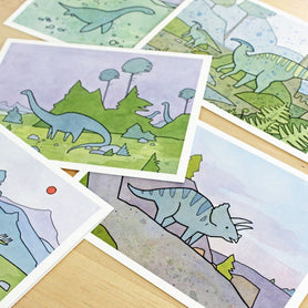 Dinosaur Illustration Card Set: 10 Blank Notecards