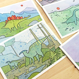 Dinosaur Illustration Card Set: 10 Blank Notecards